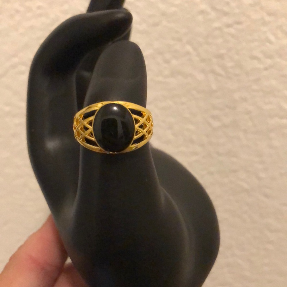 Gold-Plated Black Stone Women's Statement Ring